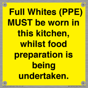  Full Whites (PPE) MUST be worn in this kitchen, whilst food preparation is being undertaken.